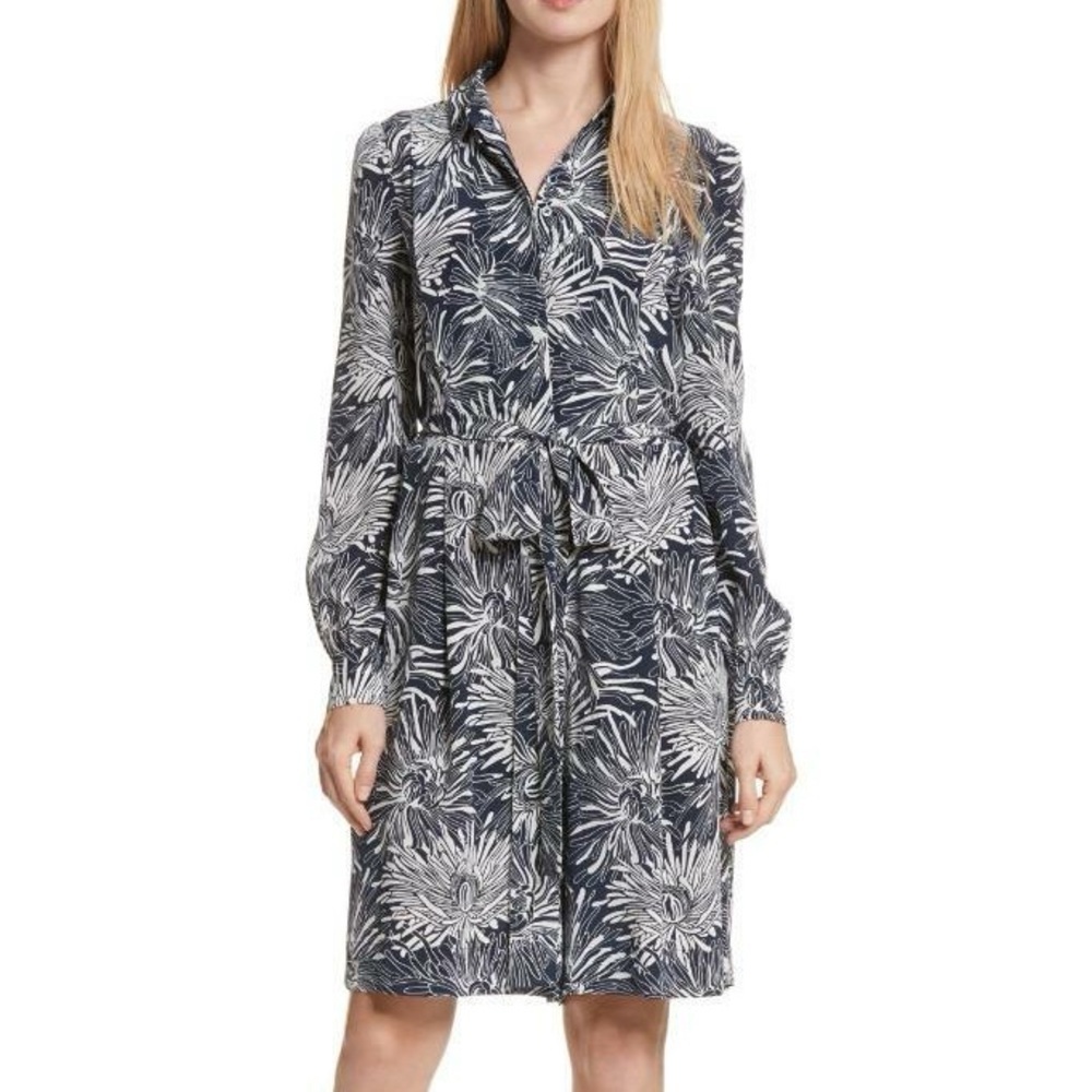 Diane Von Frustenburg Worsley 100% Silk Navy Blue Collared Button Up Romper Sz 4